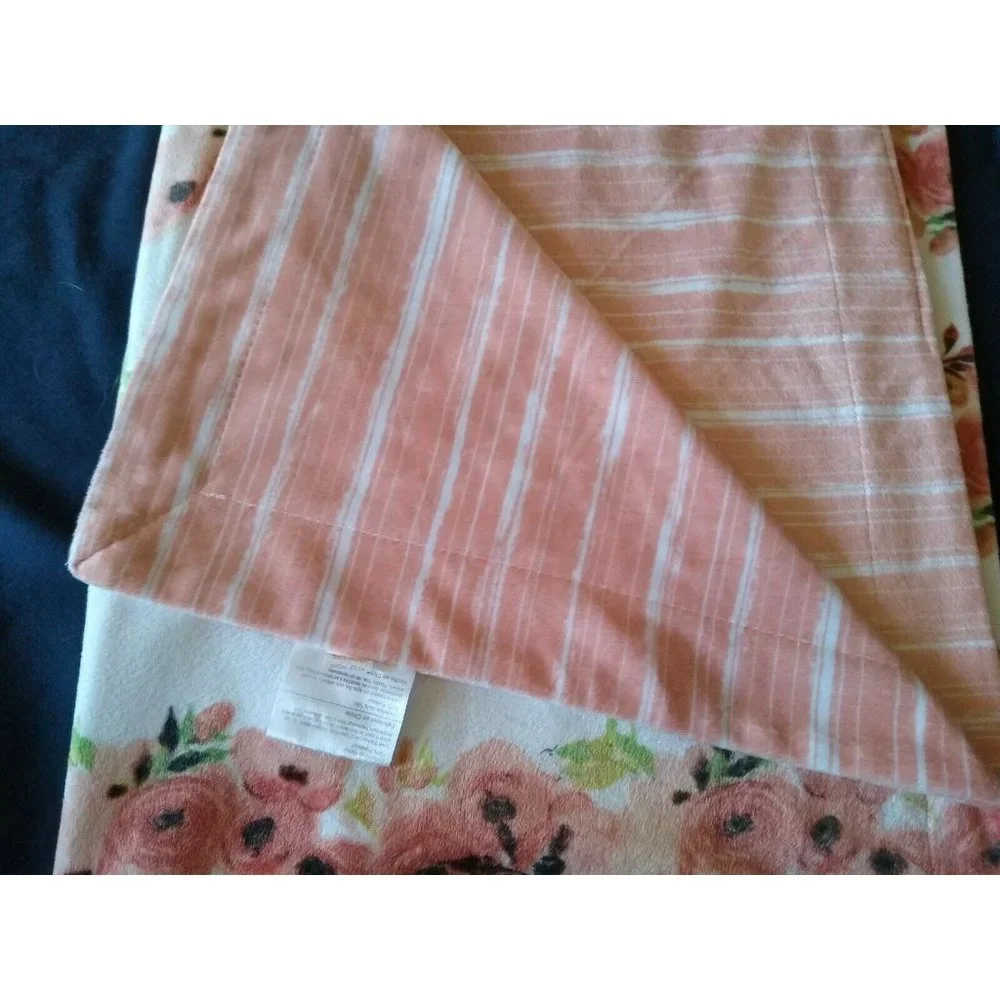 SL Fashions Baby Blanket Micro Mink Reversible Roses‎ Flowers Stripes 40 x 30